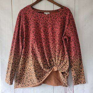 Umgee Ombre Leopard Print Long Sleeve Shirt, 100% Cotton, Women’s L, Casual Top
